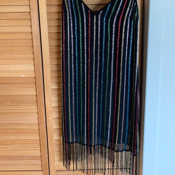 ASOS DESIGN stripe fringe sequin mini slip dress - Picture 8 of 9